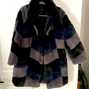 BCBG Multi-Color Patchwork Faux Fur Coat